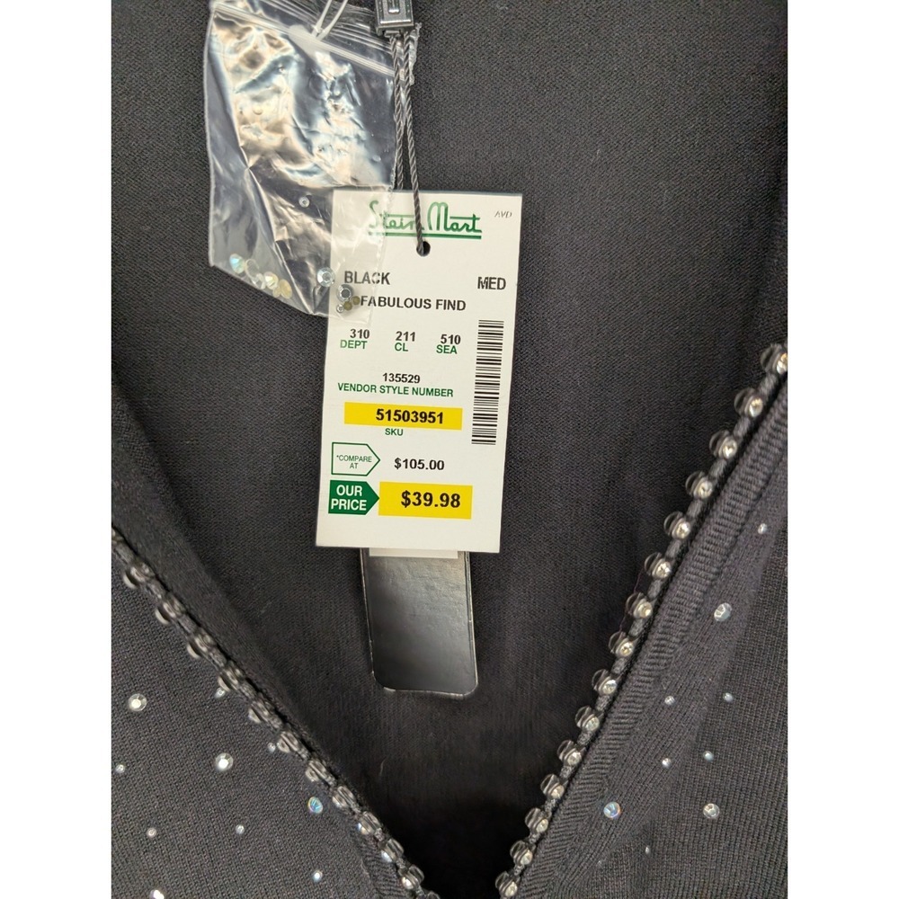 Fontana Cardigan Sweater Women's Size Medium Black Rhinestone Studded Zip Up NEW - Picture 6 of 8